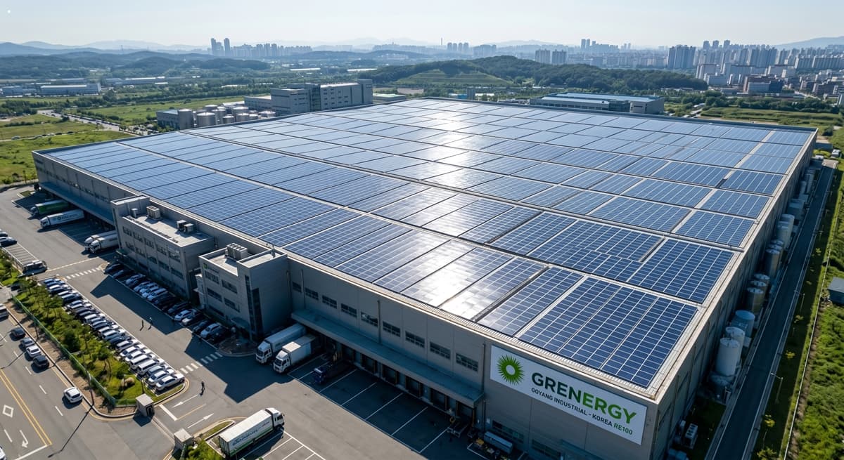 고양시 대형 공장 지붕에 시공된 후광일렉트릭 태양광 발전소 (Hoogwang Electric's solar power plant installed on a large factory roof in Goyang-si)